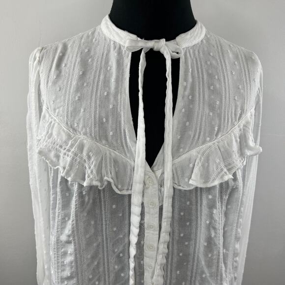 FREE PEOPLE White Ivory Blissful Beginnings Swiss Dot Cottage-core Blouse Top S - Picture 3 of 8